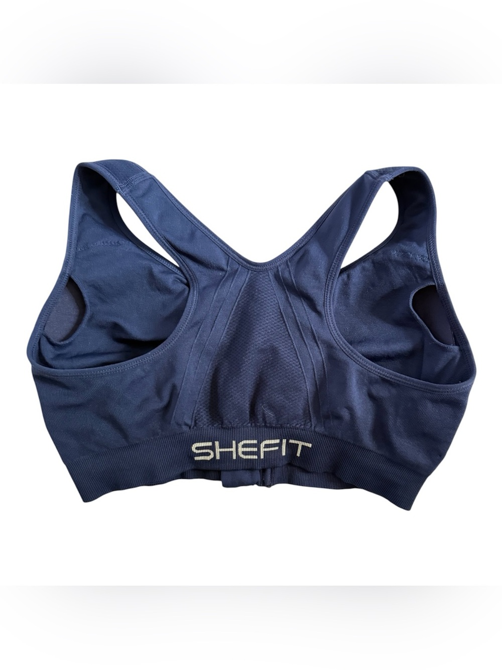 SHEFIT Front-Zip Sports Bra & High-Waist Bike Shorts in Navy - Picture 3 of 4